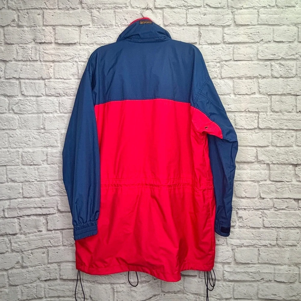 VTG CB Sports Mens Windbreaker Raincoat Size XL Packed Hood Zip Blue Red NWOT